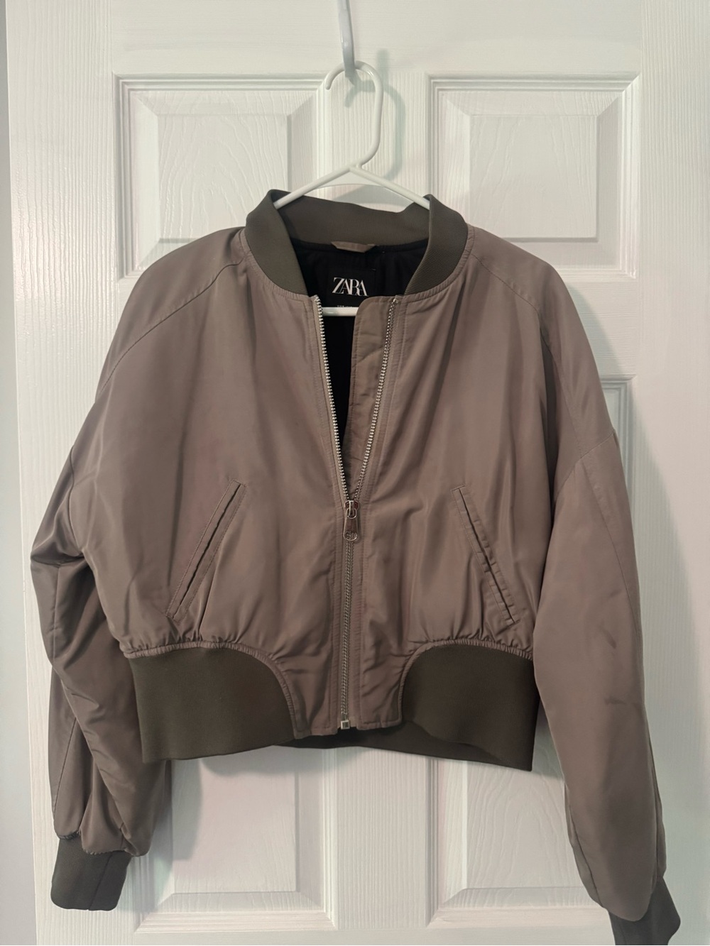 ZARA Olive-Taupe Cropped Bomber Jacket